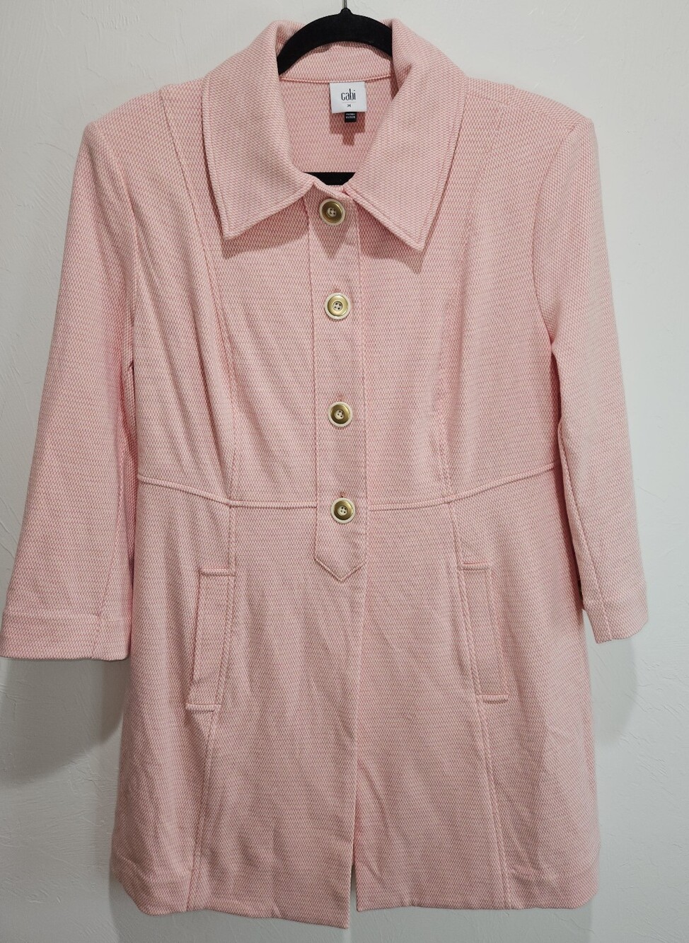 Cabi Take Peacoat 5 Topper Peachy Pink Textured Knit Gold Toned buttons - Picture 3 of 13